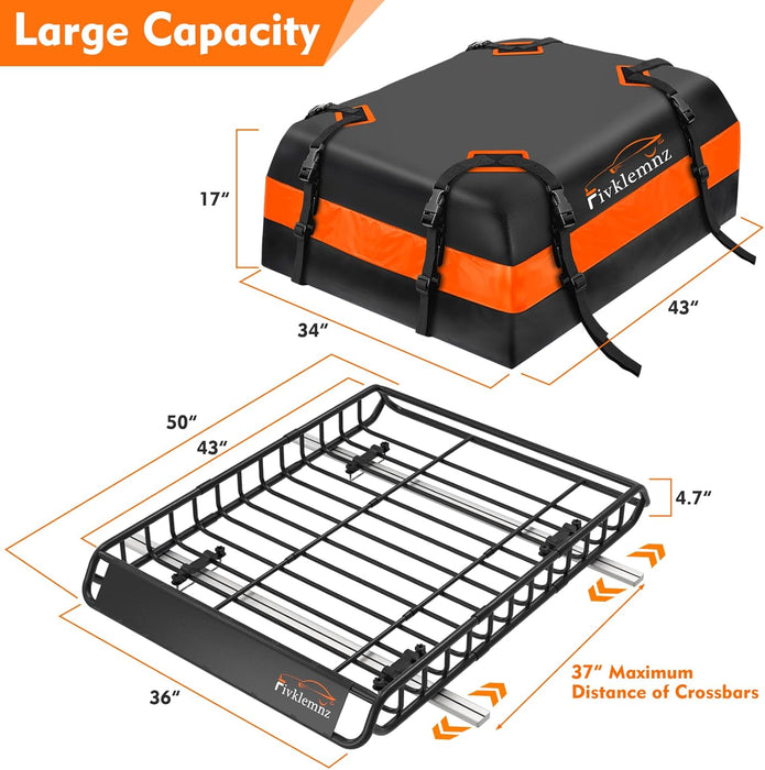 Fivklemnz Roof Rack Basket + Rooftop Cargo Carrier 15 Cubic