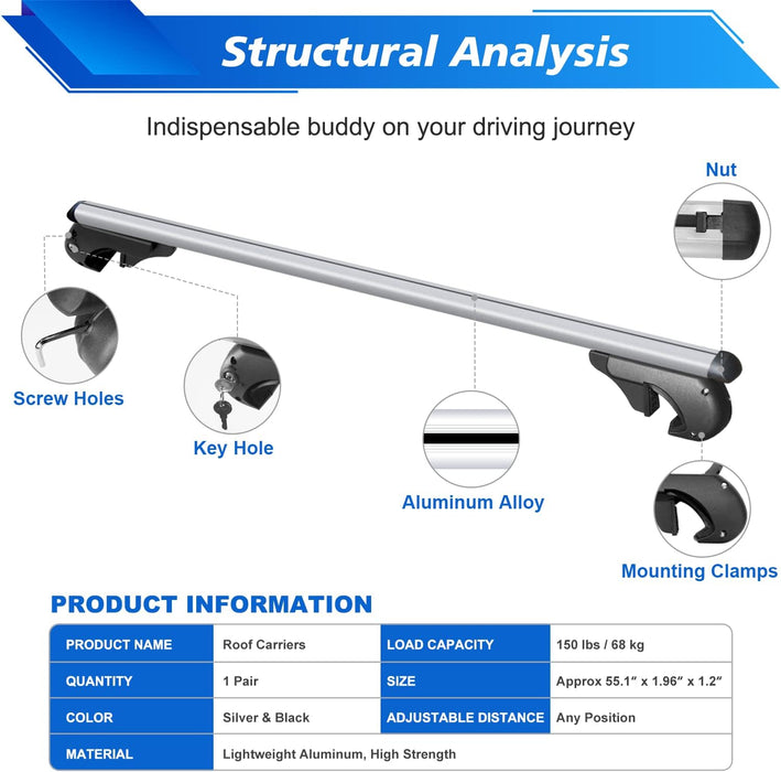 Fivklemnz Universal Roof Rack Cross Bars