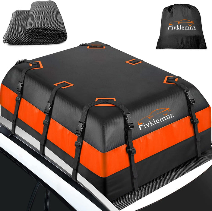 Car Roof Bag Cargo Carrier, 21 Cubic Feet Waterproof Rooftop Cargo Carrier with Anti-Slip Mat + 8 Reinforced Straps + 6 Door Hooks, Suitable for All Vehicle with/Without Roof Rack