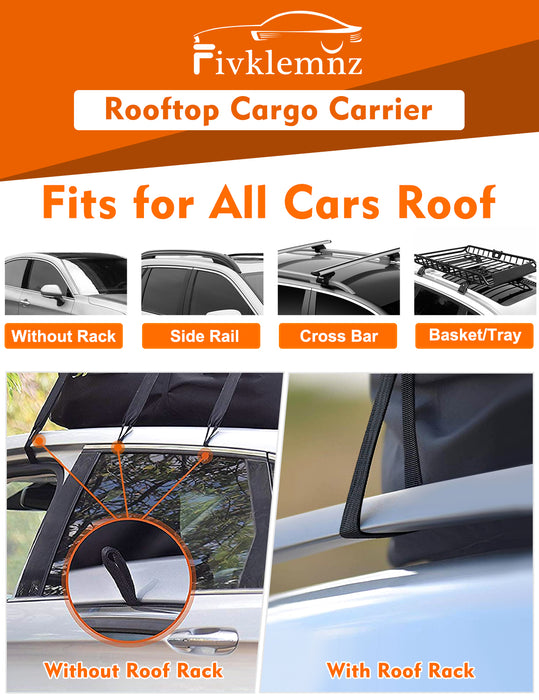 Car Roof Bag Cargo Carrier, 21 Cubic Feet Waterproof Rooftop Cargo Carrier with Anti-Slip Mat + 8 Reinforced Straps + 6 Door Hooks, Suitable for All Vehicle with/Without Roof Rack