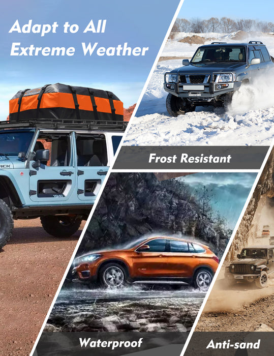 FIVKLEMNZ 21 Cubic Car Rooftop Cargo Carrier Roof Bag Waterproof for All Top of Vehicle with/Without Rack Includes Topper Anti-Slip Mat + Reinforced Straps + 6 Door Hooks + Luggage Lock