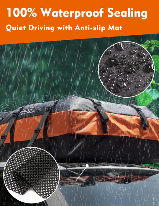 Car Roof Bag Cargo Carrier, 21 Cubic Feet Waterproof Rooftop Cargo Carrier with Anti-Slip Mat + 8 Reinforced Straps + 6 Door Hooks, Suitable for All Vehicle with/Without Roof Rack