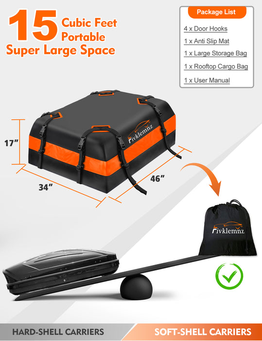 Fivklemnz Car Roof Bag 15 Cubic